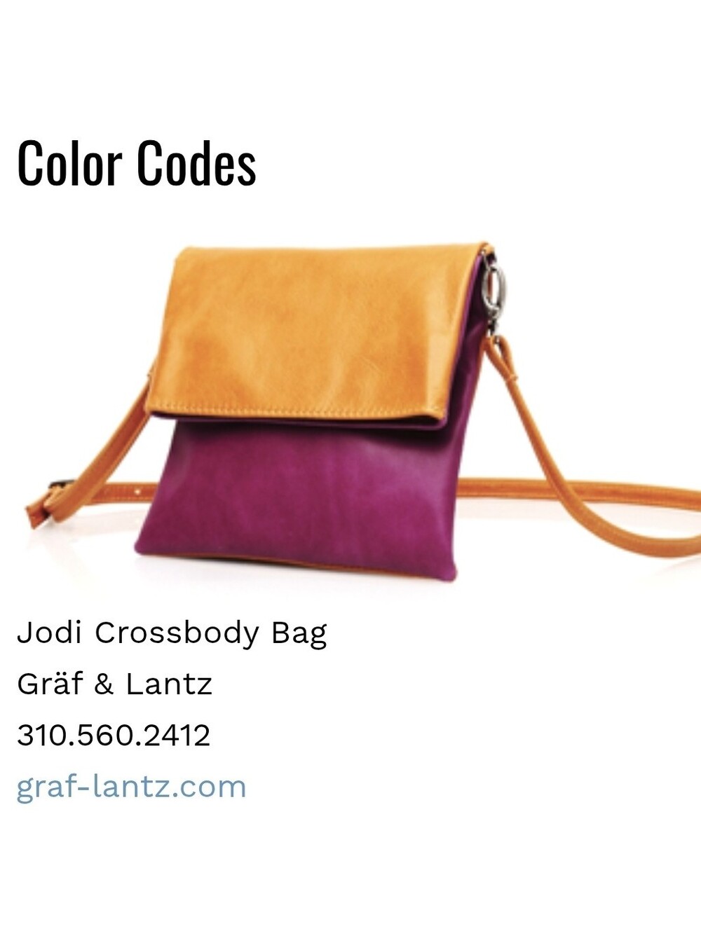 Graf & Lantz Colorblock JODI Crossbody Magenta Pumpkin Travel Bag Flap Purse